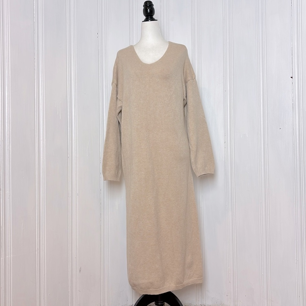 Cream Fine-Knitted Full-Length Dress